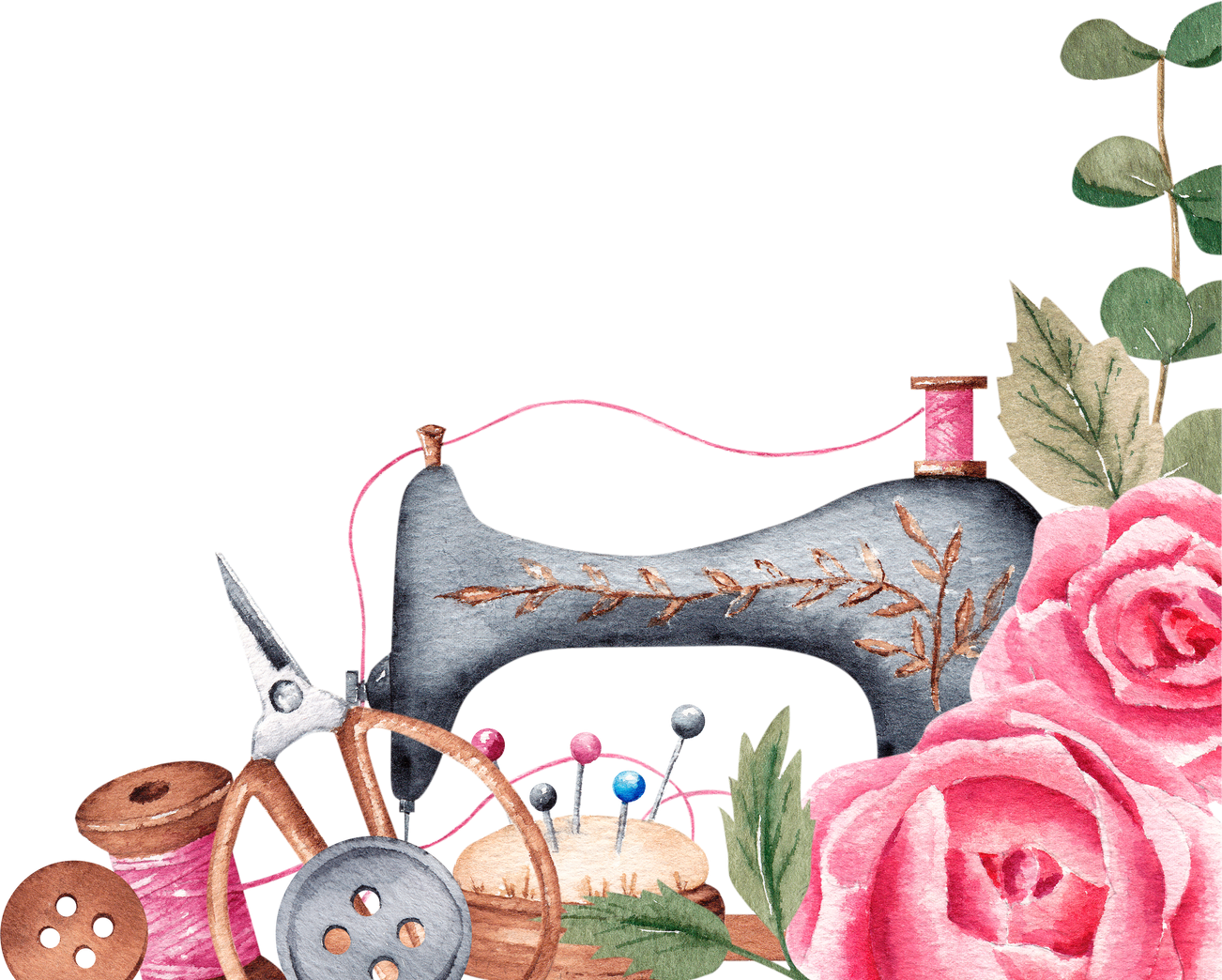 Sewing Machine and Supplies Illustration 