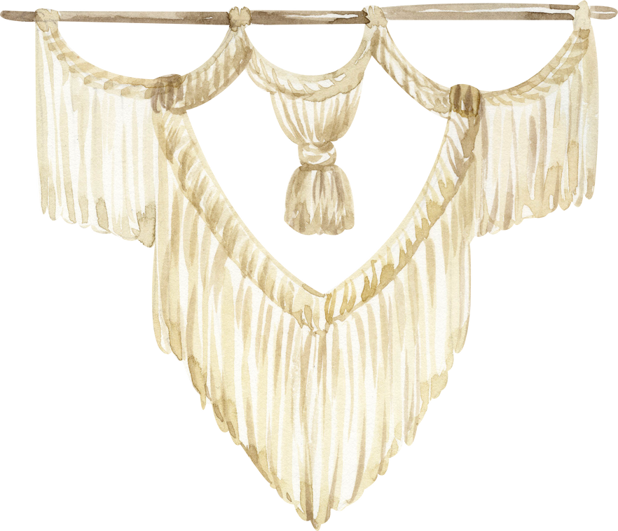 Watercolor macrame weaved wall hanging illustation