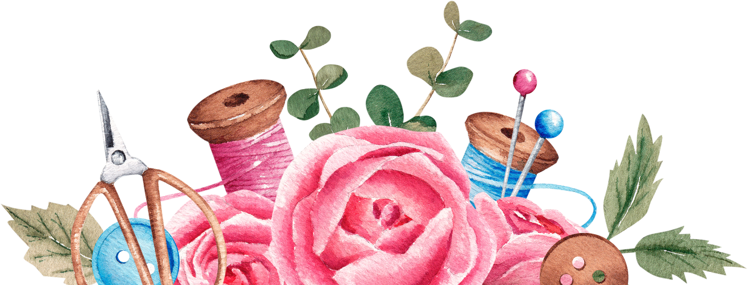 Flowers and Sewing Supplies Illustration 