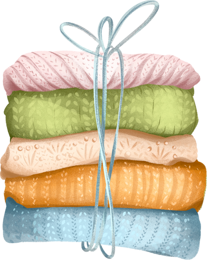 Watercolor knitting needlework. Yarn, sewing, crochet logo