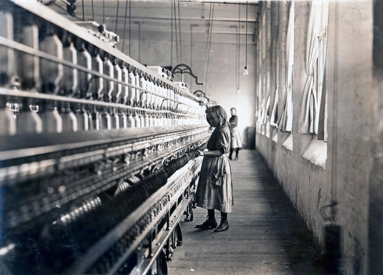 Child laborer portrayed by Lewis Hine in 1908.  Sadie Pfeifer worked in a cotton mill in South Carolina.